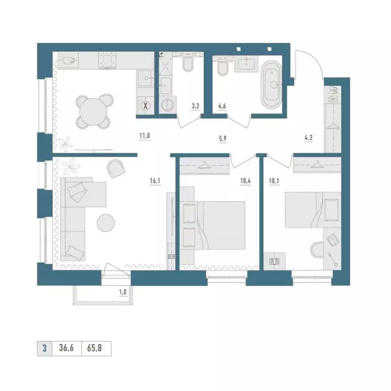 3-к кв. Башкортостан, Уфа Затон-Восточный жилрайон,  (65.8 м) - Фото 1