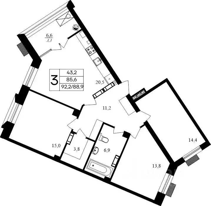 2-к кв. Севастополь Гагаринский муниципальный округ, Летчики мкр,  ... - Фото 1