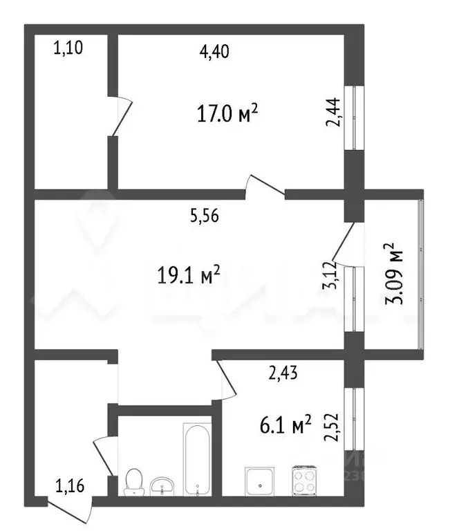 2-к кв. Алтайский край, Бийск ул. Воинов-интернационалистов, 63 (45.0 ... - Фото 1