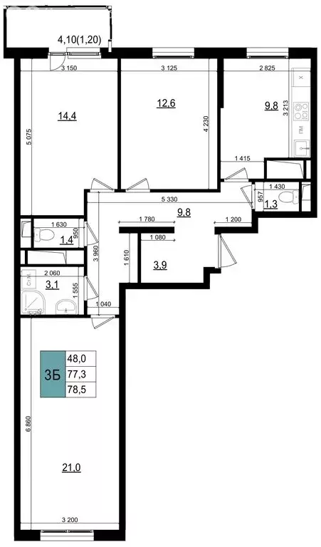 3-комнатная квартира: Одинцово, улица Бзри, к23 (78.5 м) - Фото 0