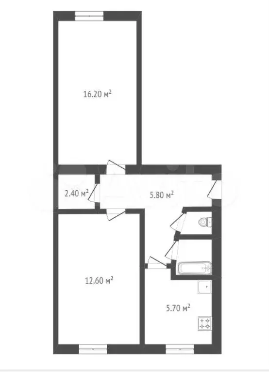 2-к. квартира, 45,7 м, 1/5 эт. - Фото 0