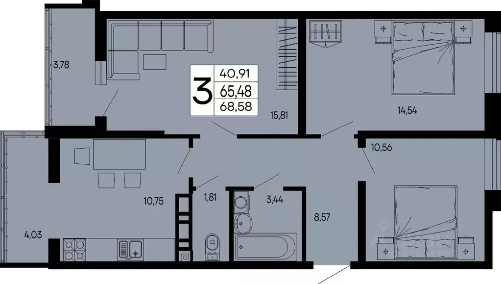 3-к кв. Адыгея, Майкоп 9 Мая ул. (68.58 м) - Фото 1