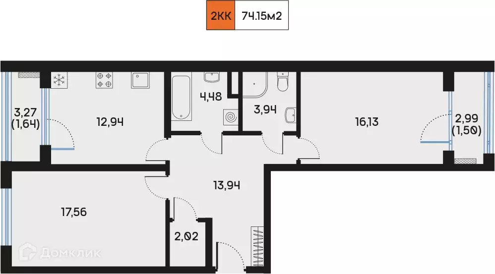 Продаётся 2-к квартира, 74.3 м - Фото 0