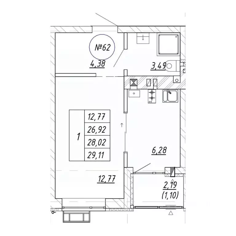 1-к кв. Калининградская область, Зеленоградск  (29.11 м) - Фото 1