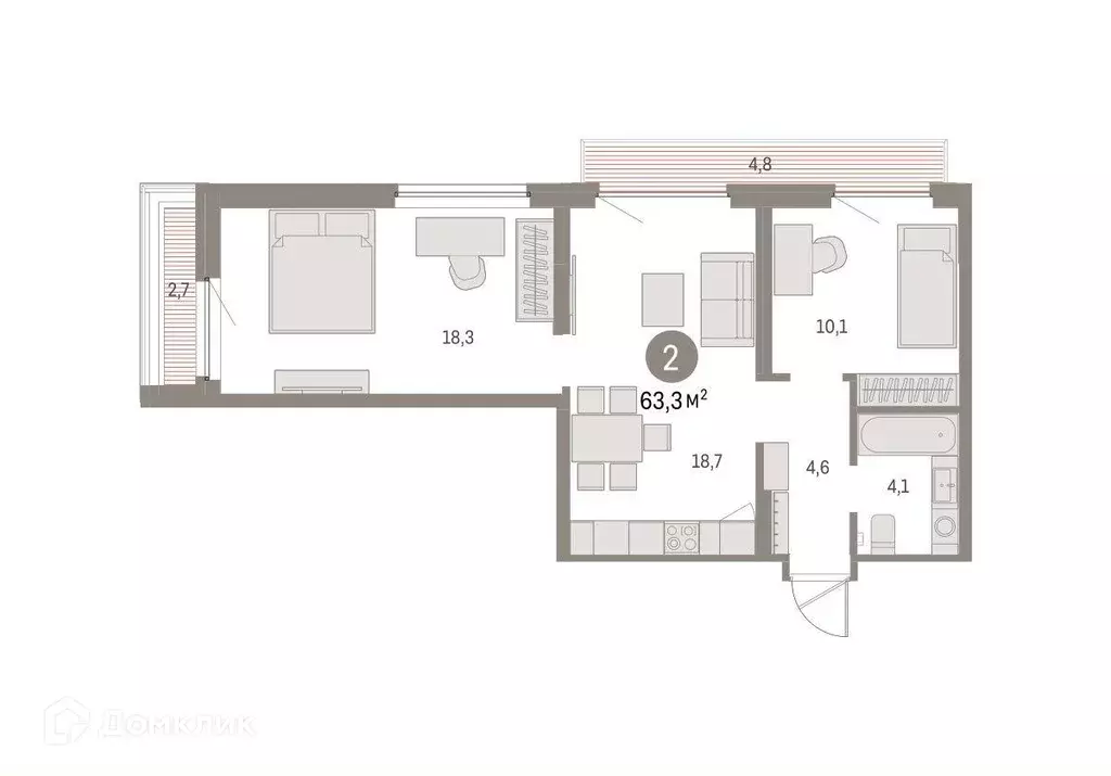 Продаётся 2-к квартира, 63.3 м - Фото 1