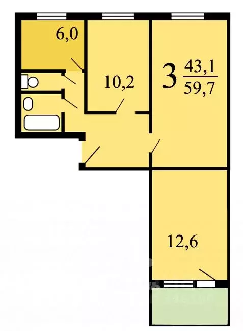 3-к кв. Москва ул. Красного Маяка, 13АК6 (59.7 м) - Фото 2