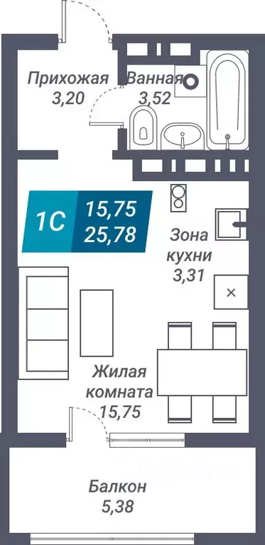 1-к кв. Новосибирская область, Новосибирск ул. Королева, 19 (25.78 м) - Фото 1