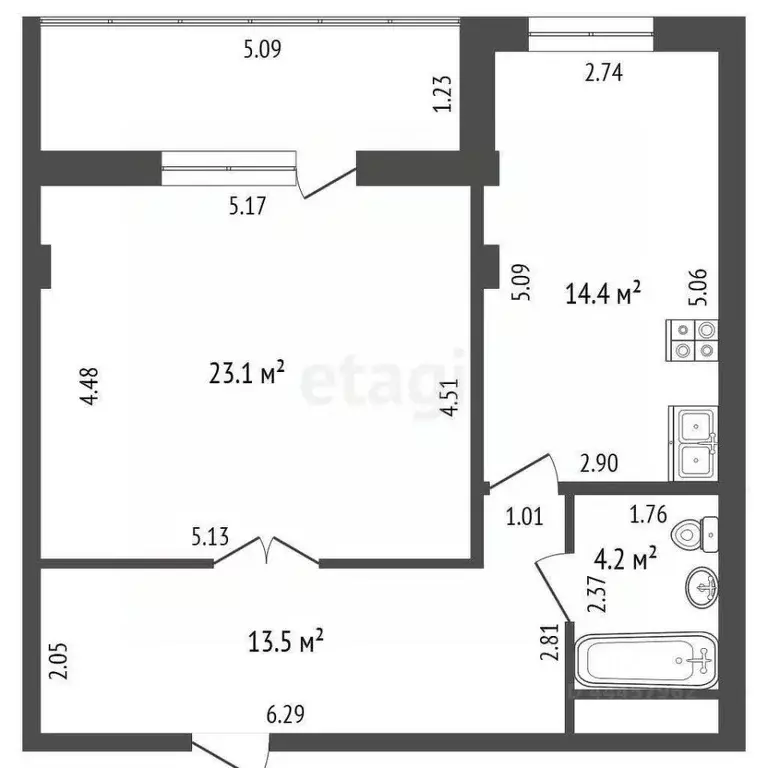 2-к кв. Челябинская область, Челябинск ул. Братьев Кашириных, 66 (55.2 ... - Фото 2
