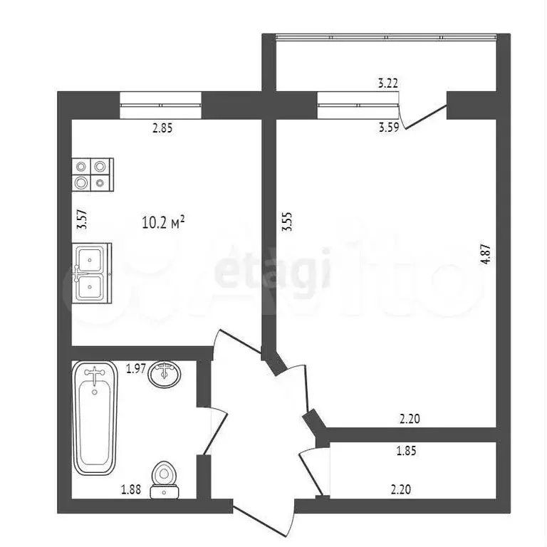 1-к. квартира, 37,2 м, 3/4 эт. - Фото 0