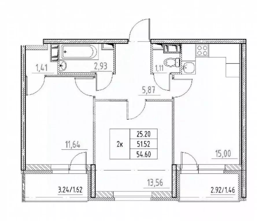 2-к кв. Ленинградская область, Всеволожский район, пос. Бугры ул. ... - Фото 2