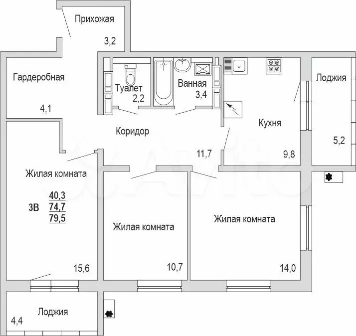 3-к. квартира, 79,5 м, 8/18 эт. - Фото 1