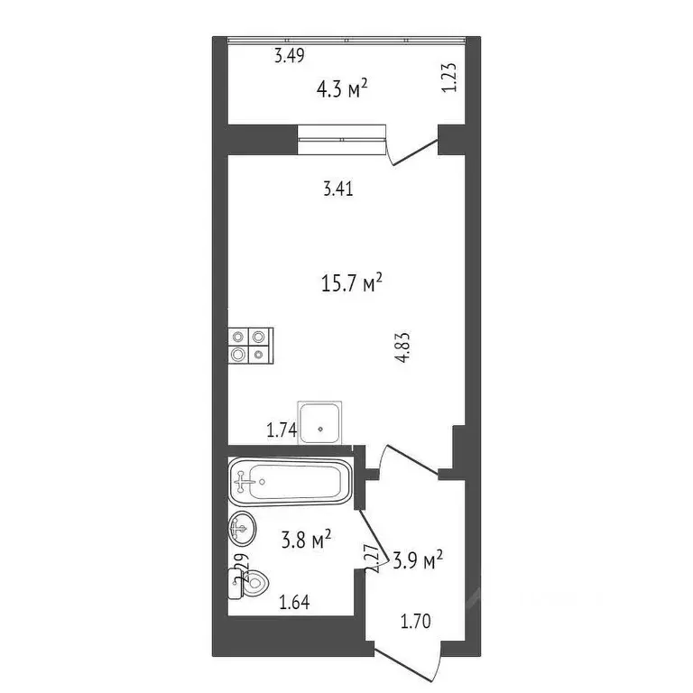 Студия Краснодарский край, Анапа Рождественская ул., 55к1 (28.0 м) - Фото 1