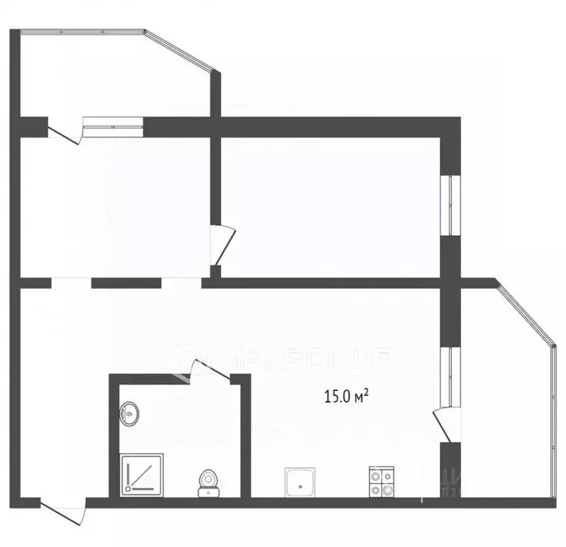 2-к кв. Ханты-Мансийский АО, Сургут Набережный просп., 29 (47.3 м) - Фото 2