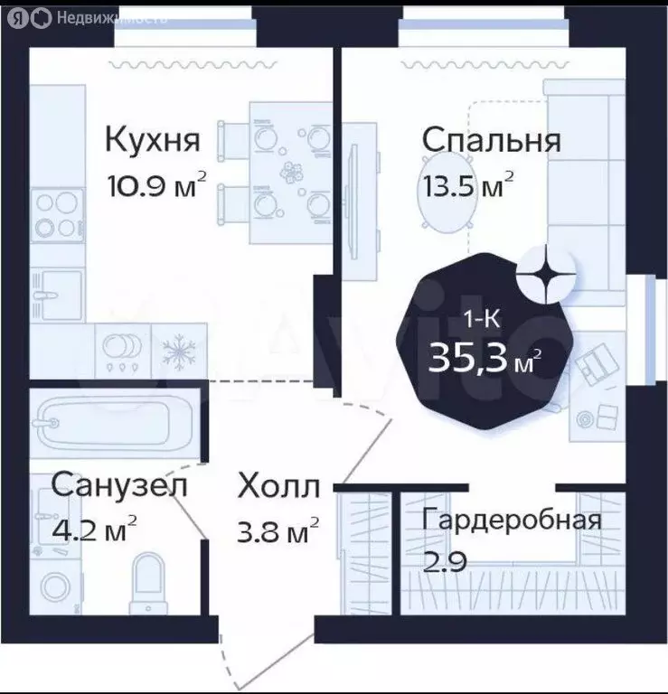 1-комнатная квартира: Тюмень, Новгородская улица, 20 (35.3 м) - Фото 0