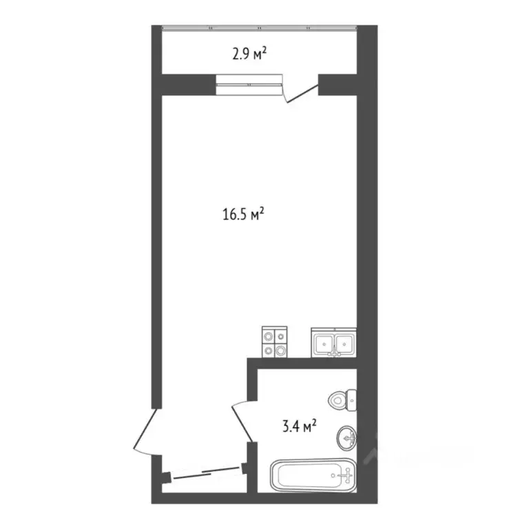 Студия Тюменская область, Тюмень ул. Новоселов, 107к1 (19.9 м) - Фото 1