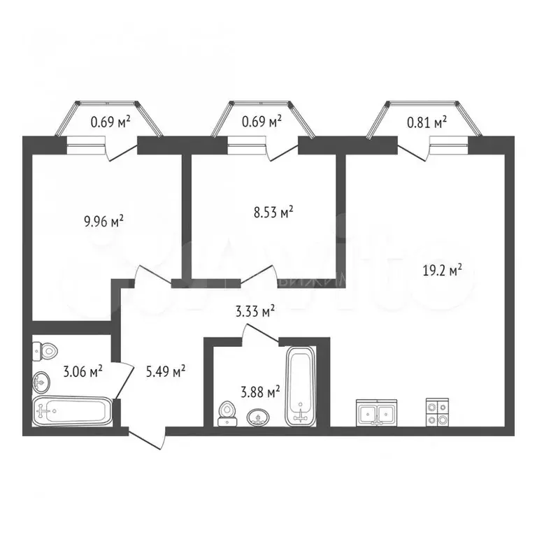 2-к. квартира, 55 м, 5/9 эт. - Фото 0