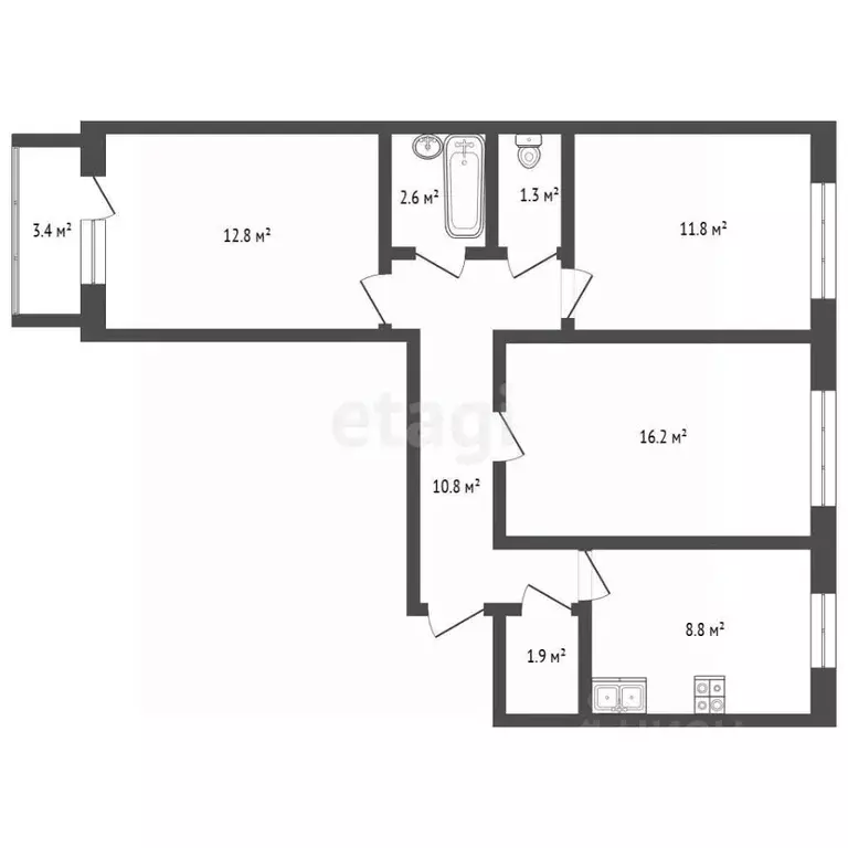 3-к кв. Башкортостан, Стерлитамак ул. Артема, 55 (66.3 м) - Фото 1