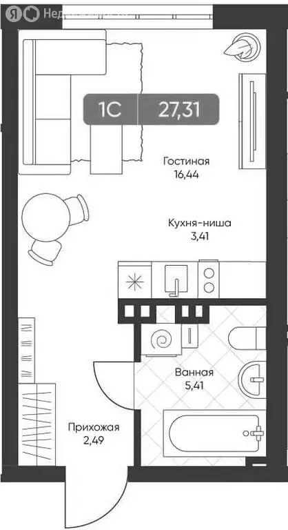 Квартира-студия: Новосибирск, жилой комплекс Биография (27 м) - Фото 0