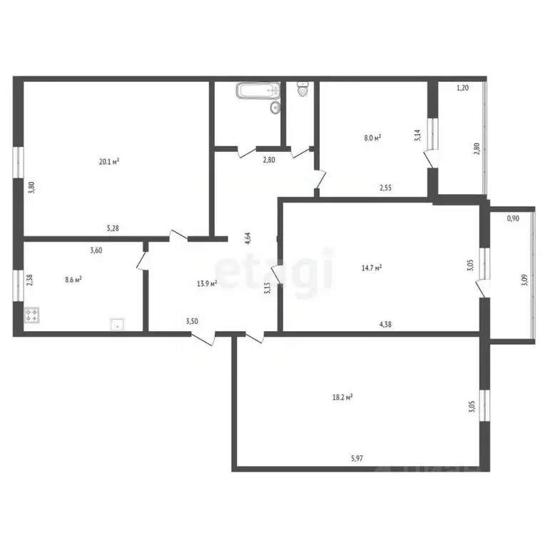 4-к кв. Амурская область, Благовещенск ул. Пушкина, 15 (87.1 м) - Фото 1