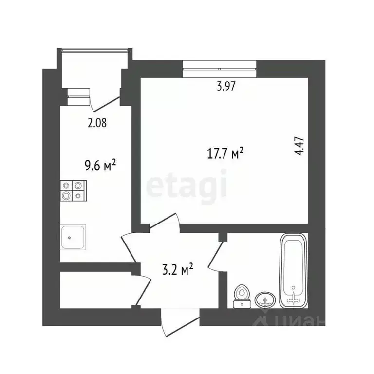 1-к кв. Вологодская область, Вологда Ленинградская ул., 68 (35.7 м) - Фото 2