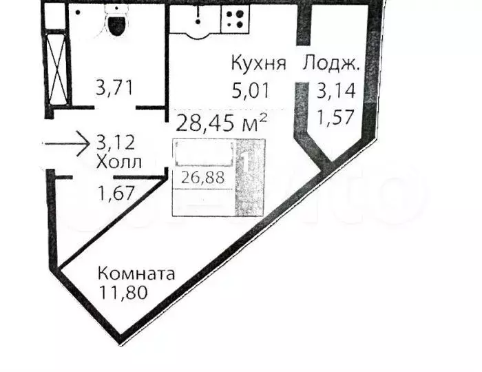 Квартира-студия, 28,5 м, 12/16 эт. - Фото 0