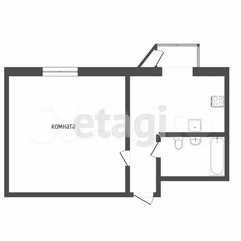 1-к. квартира, 38,8 м, 5/5 эт. - Фото 0