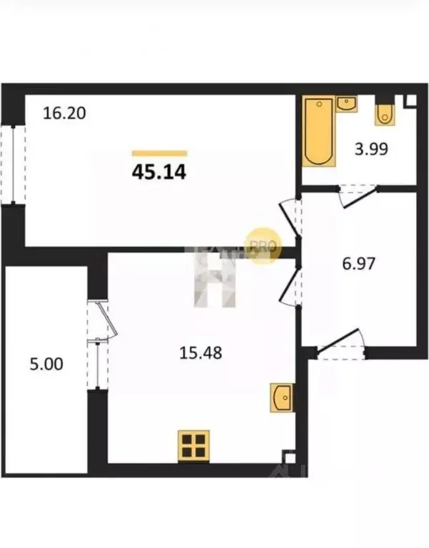 1-к кв. Татарстан, Казань ул. Ярдем, 3 (45.0 м) - Фото 1