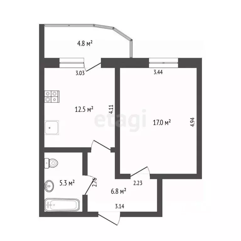 1-к кв. Тюменская область, Тюмень ул. Николая Семенова, 31 (41.6 м) - Фото 2