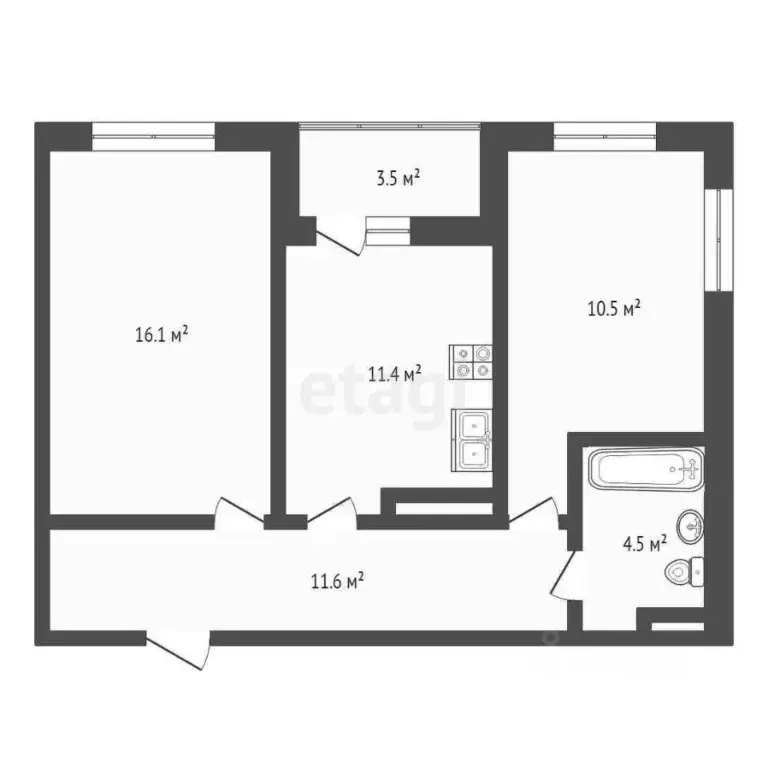 2-к кв. Тюменская область, Тюмень ул. 50 лет Октября, 57А (55.1 м) - Фото 2