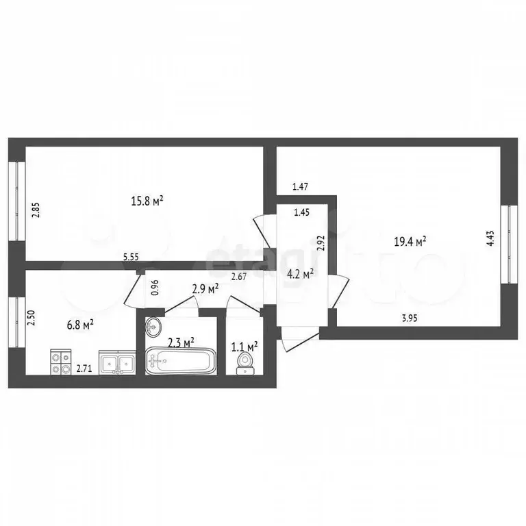 2-к. квартира, 52,5 м, 1/2 эт. - Фото 0