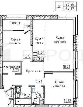 3-комнатная квартира: Новосибирск, улица Ясный Берег, 27 (64.6 м) - Фото 0