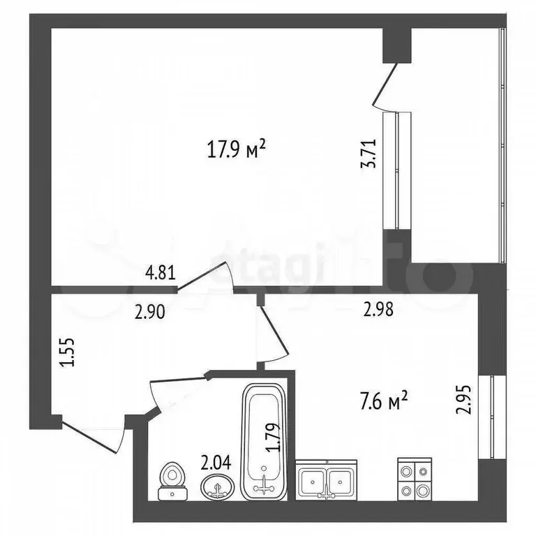 1-к. квартира, 32,9 м, 2/3 эт. - Фото 0