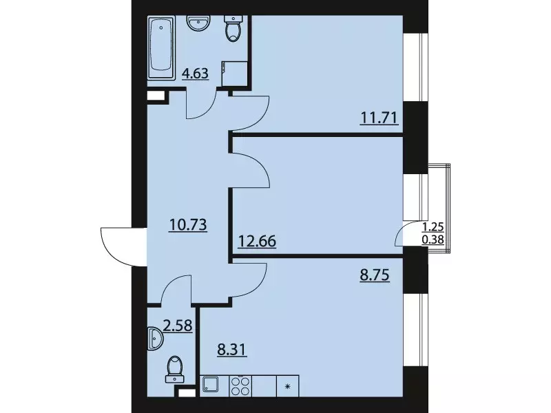 2-к квартира, 59.75 м - Фото 0