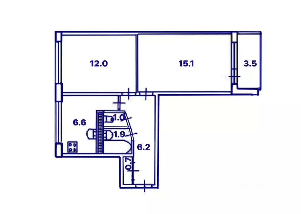 Квартира, 2 комнаты, 43.5 м - Фото 0