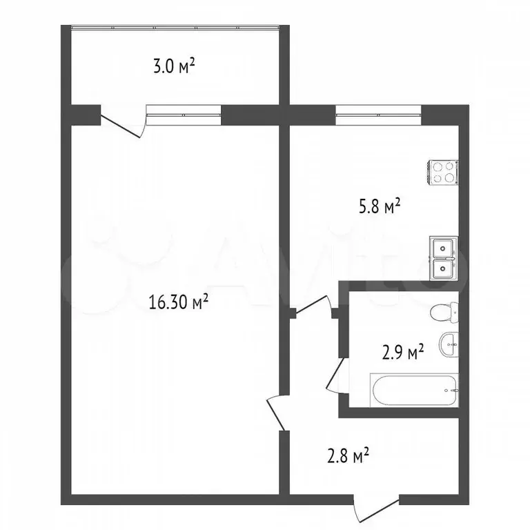 1-к. квартира, 30 м, 5/5 эт. - Фото 0