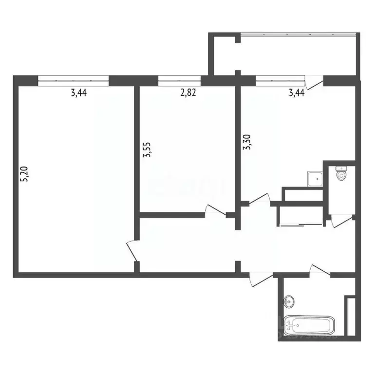 2-к кв. Саха (Якутия), Нерюнгри просп. Ленина, 6 (53.8 м) - Фото 2