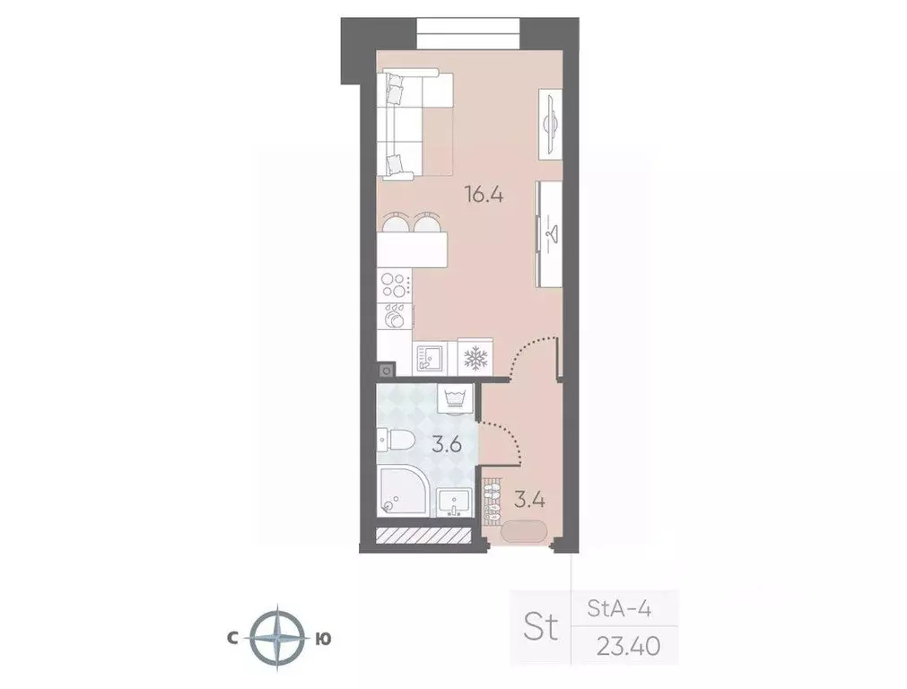 Квартира, студия, 23.4 м - Фото 1