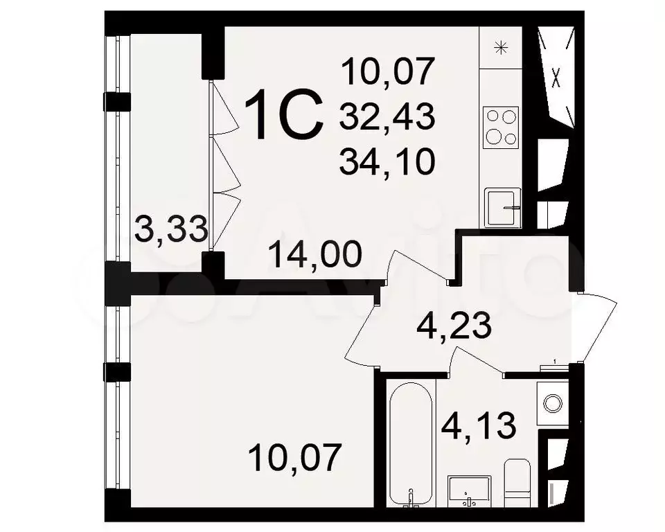 1-к. квартира, 34,1 м, 2/18 эт. - Фото 1