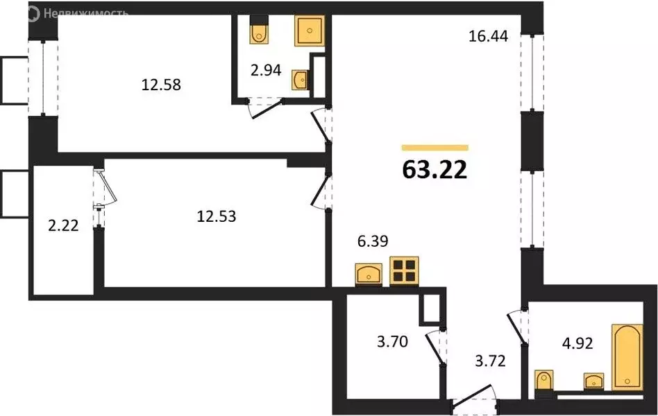 2-комнатная квартира: Новосибирск, улица Ясный Берег, 12 (63 м) - Фото 0