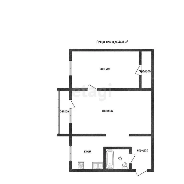 2-комнатная квартира: Иркутск, Байкальская улица, 159 (44.8 м) - Фото 1