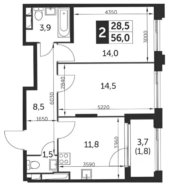 2-к кв. Москва ул. Зорге, 9к1 (56.0 м) - Фото 2