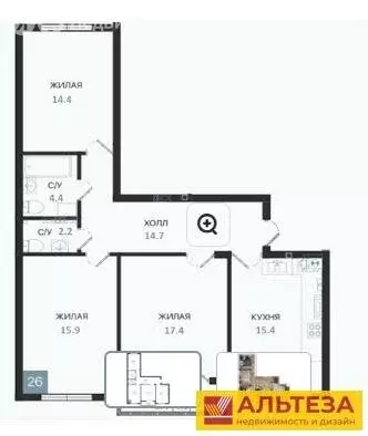 3-комнатная квартира: Балтийск, Московская улица, 16Ак1 (85.9 м) - Фото 1