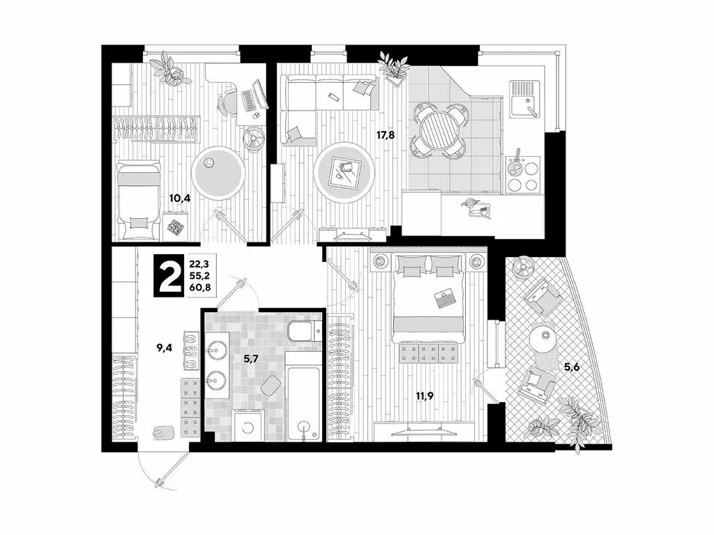 2-комнатная квартира: Краснодар, улица Ивана Беличенко, 95 (60.8 м) - Фото 1
