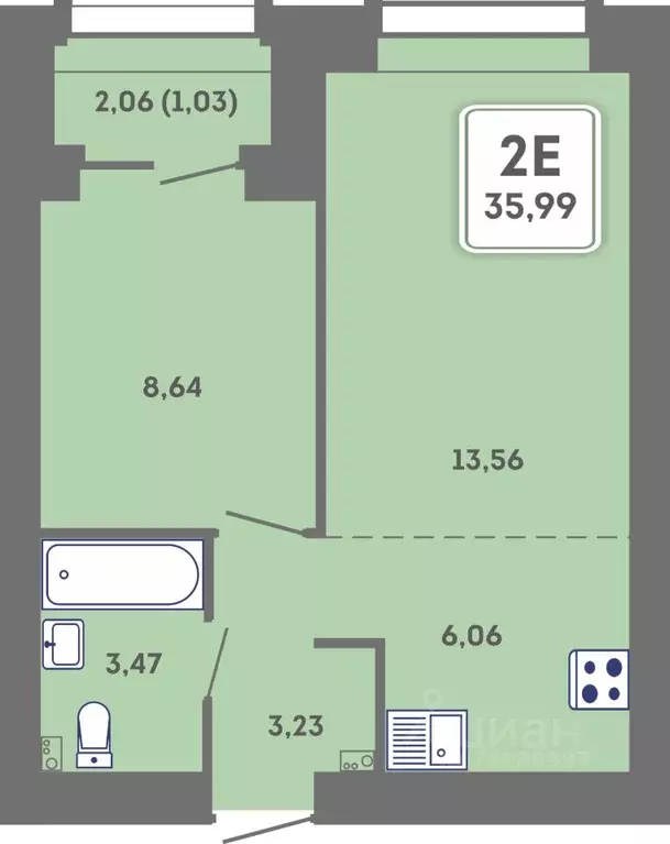 2-к кв. Пермский край, Пермь Кировоградская ул., 28 (37.02 м) - Фото 1