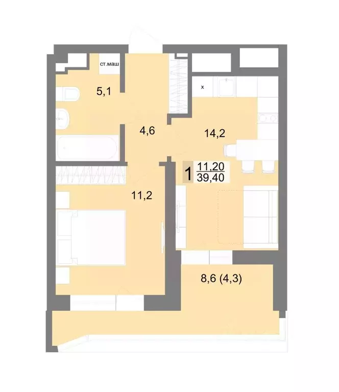 1-к кв. Свердловская область, Екатеринбург ул. Семена Лагоды, 80 (39.4 ... - Фото 1