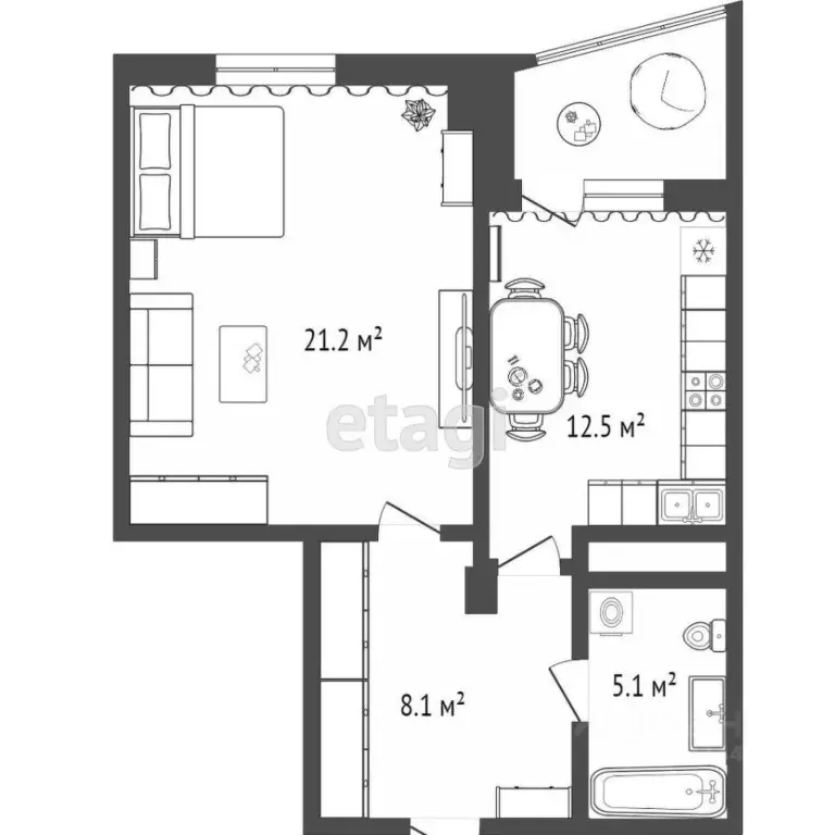 1-к кв. Тюменская область, Тюмень Заречный проезд, 39Ак2 (46.3 м) - Фото 2