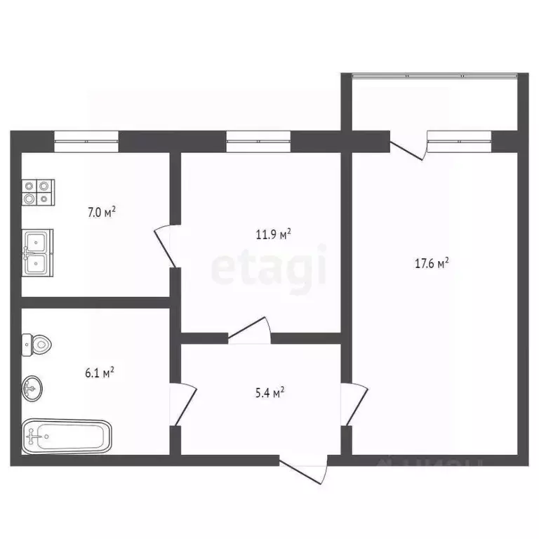 2-к кв. Ямало-Ненецкий АО, Ноябрьск ул. Цоя, 3А (48.2 м) - Фото 2