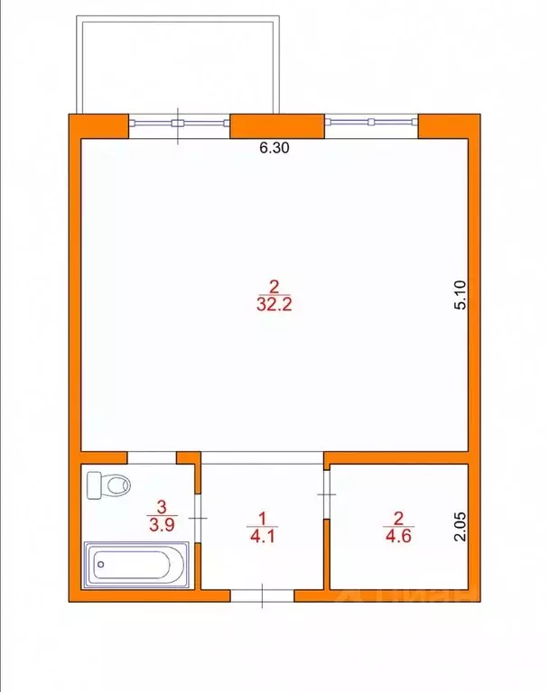 Студия Санкт-Петербург проезд Петровская коса, 6к1 (43.6 м) - Фото 1