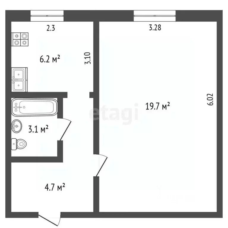 1-к кв. Самарская область, Самара ул. Антонова-Овсеенко, 3 (32.8 м) - Фото 2