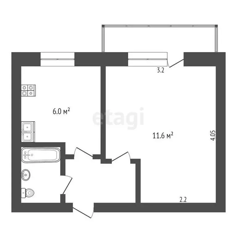 1-комнатная квартира: Армянск, улица Гайдара, 1 (22.9 м) - Фото 1